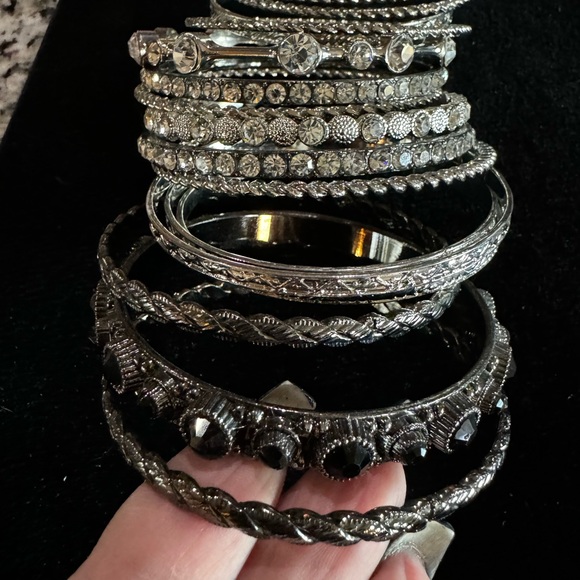 Silver Rhinestone Bangle Set - Picture 3 of 6